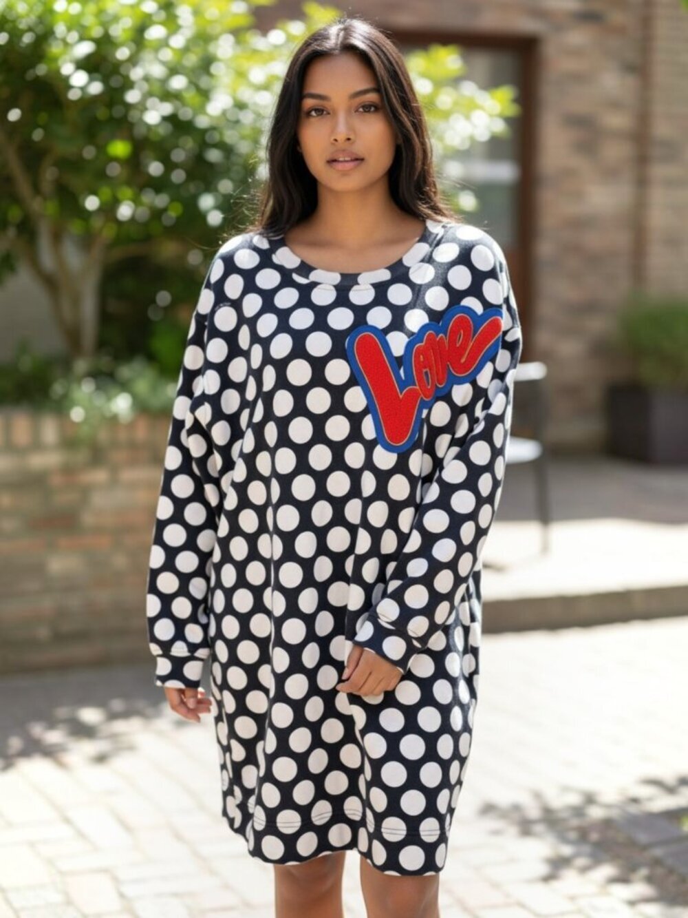 Love Moschino Sweatshirt Dress Mini Fleece Lined Love Polka Dot Long Sleeve 2